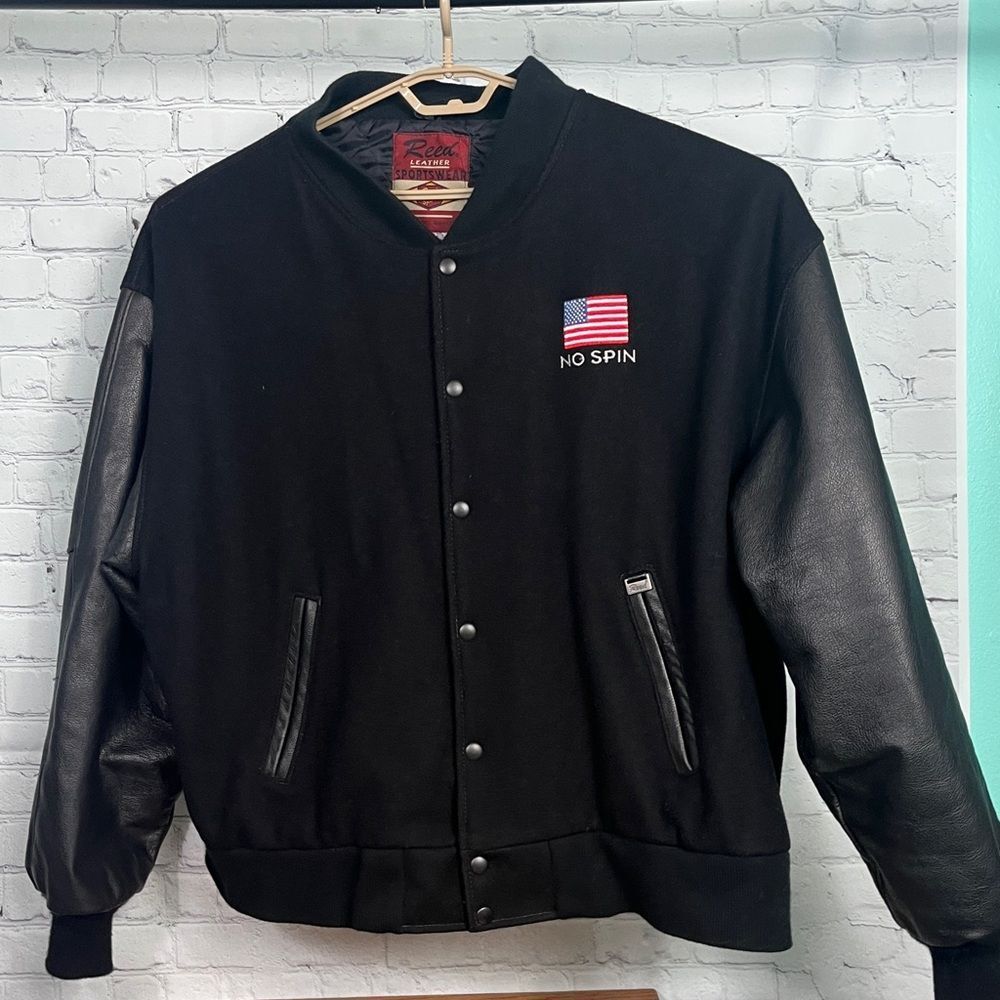 Lettermen’s Leather & Wool Jacket Bill O’Reilly “no spin” jacket 2X Made in USA